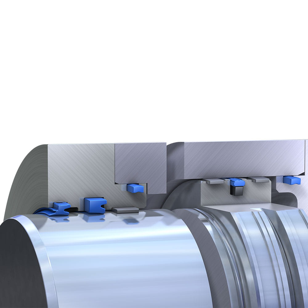 Cut open piston with several different seals in cross section