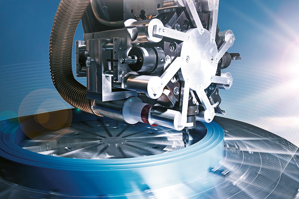CNC machine produces blue sealing profile made of Polyurethane
