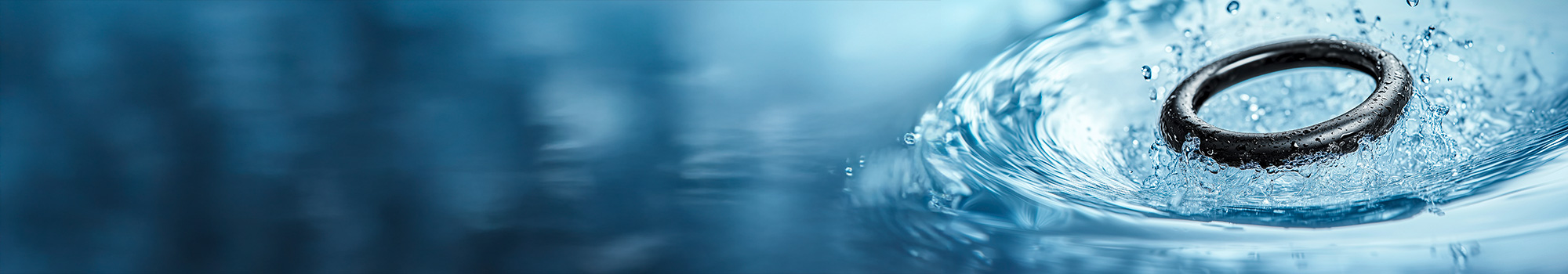 O-Ring creating a water splash and concentric ripples on a water surface.