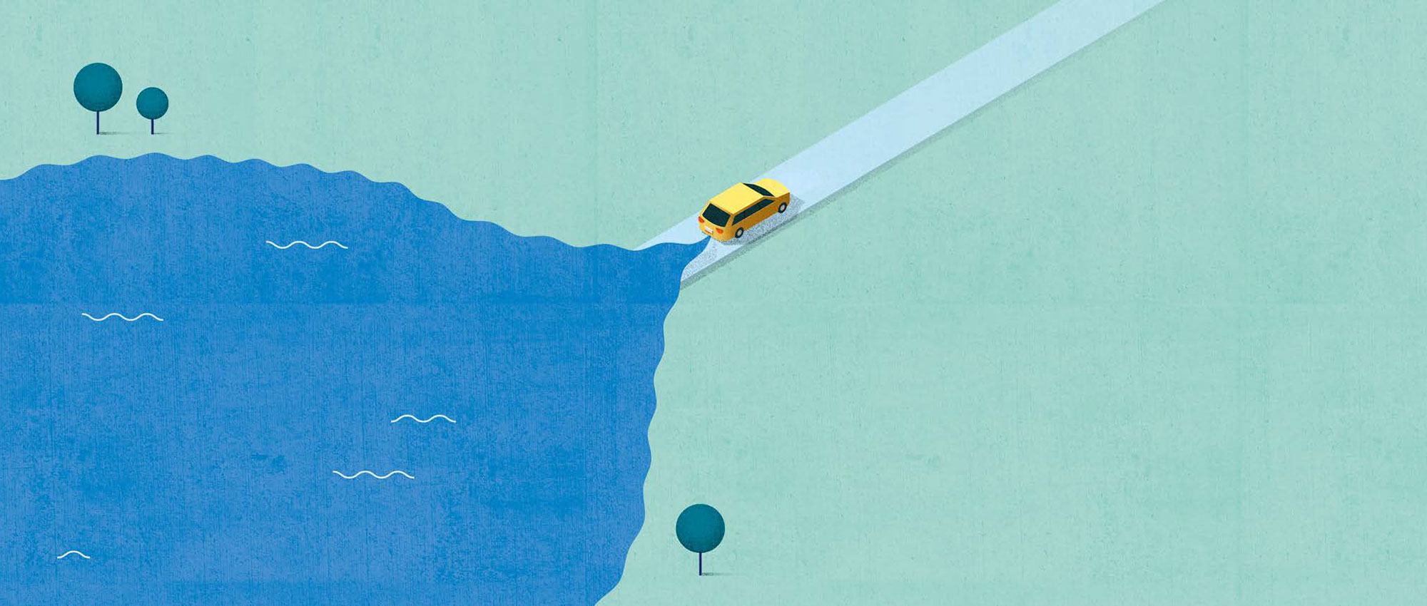Illustration eines Autos, dessen Abgaswolke aus Wasser besteht.