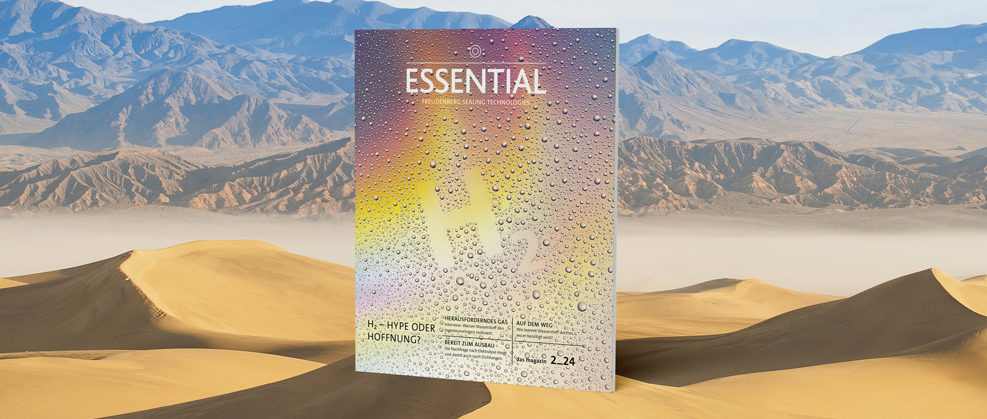 Die Essential Ausgabe H2 in Regenbogenfarben steht in einer Wüste. 