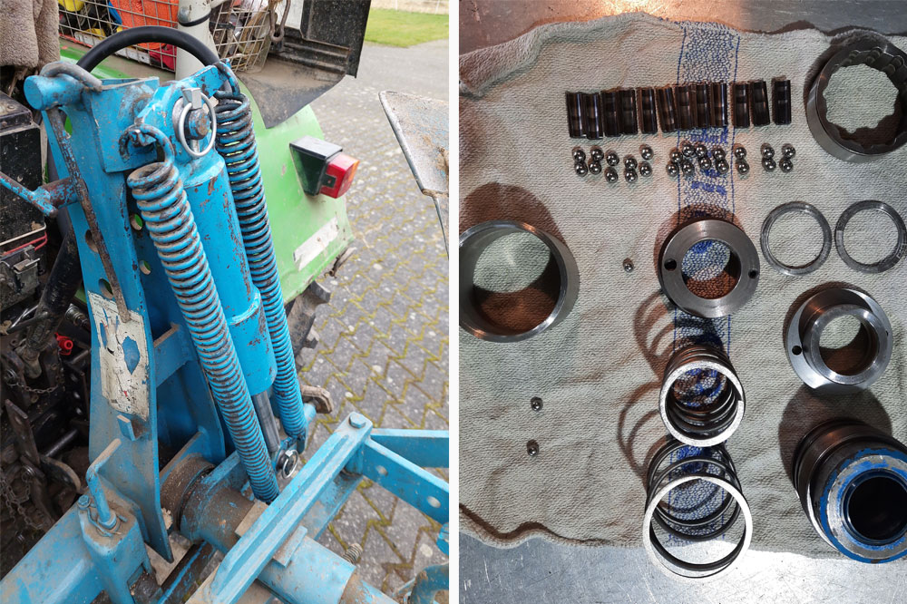 Die Einbausituation des Zylinders am Traktor plus benötigte Teile