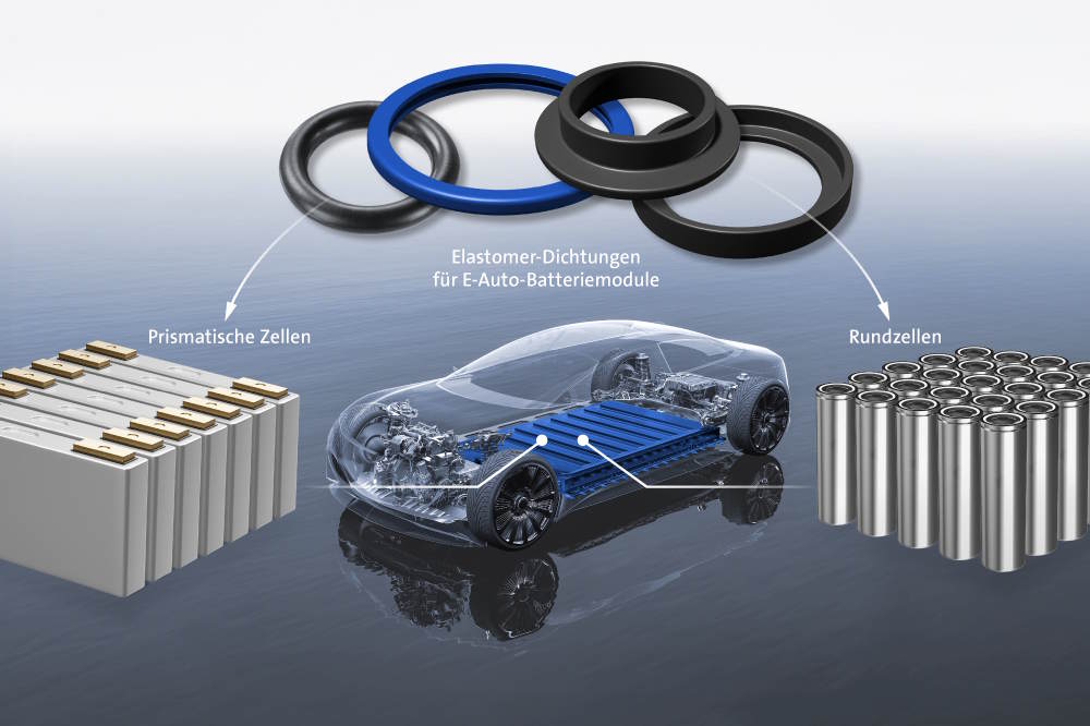Illustrative Darstellung von Elastomerdichtungen für Batteriezellen 